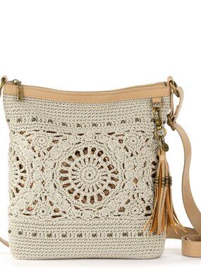 The Sak Lucia Crocheted Medallion Crossbody bag in Natural